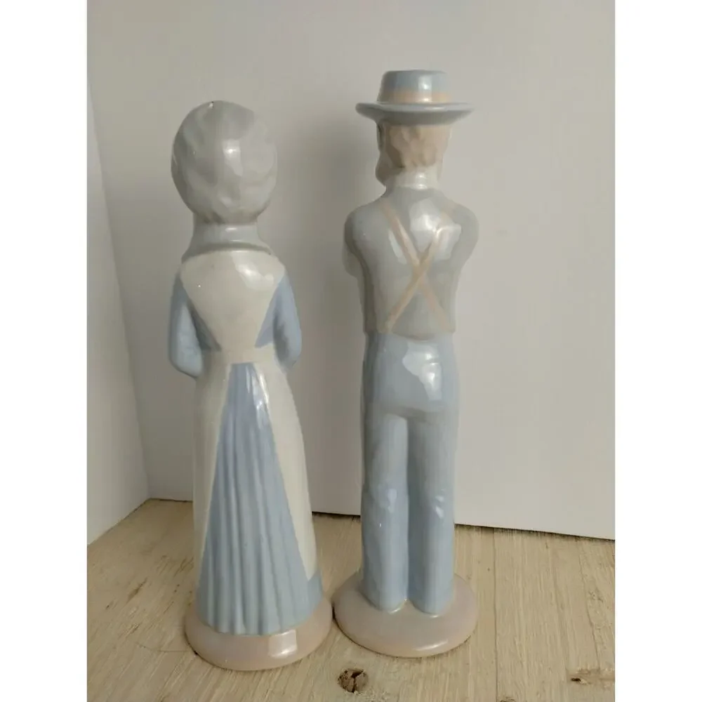 Amish Couple Ceramic Figurines Man & Woman 1970s Hand Painted